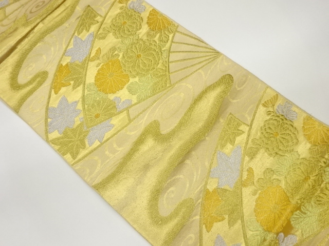 扇に菊・紅葉・ヱ霞模様織出し袋帯